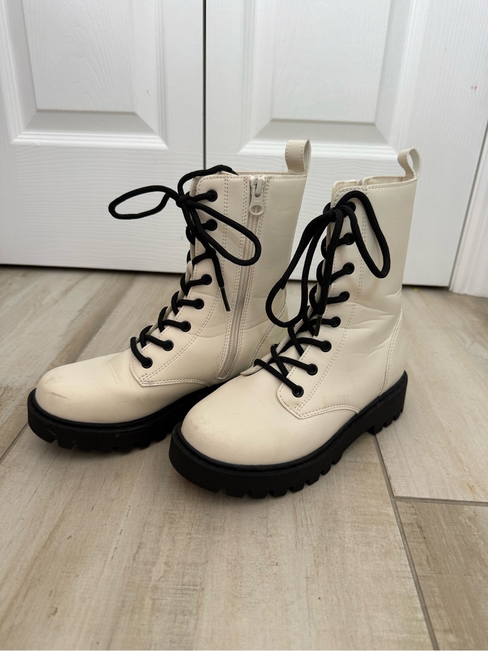 Target Cream Combat Boots with Black Laces and Soles